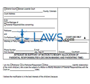 Form JDF-1416 Affidavit in Support of Motion to Modify Allocation of Parental Responsibilities(Decision-Making and Parenting Time)