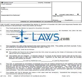 Form JDF 15121 Order for Appointment of Guardian Ad Litem