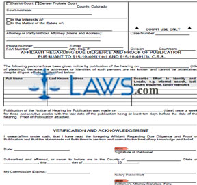 Form JDF 714 Affidavit Regarding Due Diligence and Proof Publication