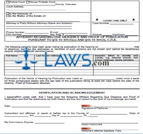 Form JDF 714 Affidavit Regarding Due Diligence and Proof of Publication