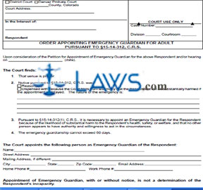 Form JDF 843 Order Appointing Emergency Guardian for Adult