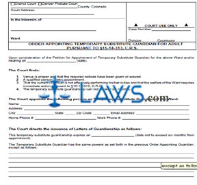 Form JDF 8461 Order Appointing Temporary Substitute Guardian for Adult