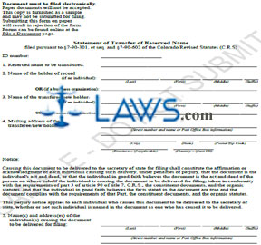 Form Statement of Transfer of Reserved Name (Sample) 