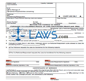 Motion for Change of Venue Pursuant to Colorado Rules of Civil Procedure 98(c)(1) and 98(e) 