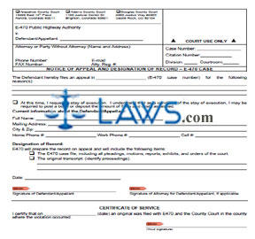 Notice of Appeal and Designation of Record - E-470 Case