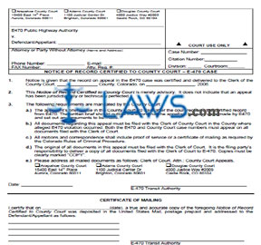 Notice of Record Certified to County Court - E-470 Case