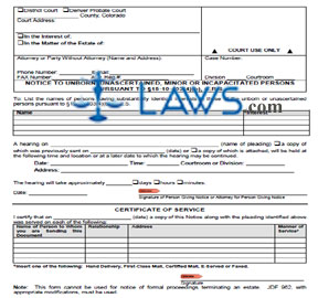 Notice to Unborn, Unascertained, Minor or Incapacited Persons
