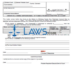 Order Allowing Withdrawal of Funds from Restricted Account