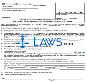 Order for Informal Probate of Will and Informal Appointment of Personal Representative