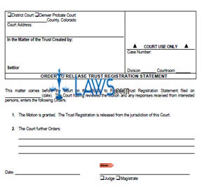 Order to Release Trust Registration Statement
