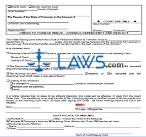 Order to Change Venue - Juvenile Dependency and Neglect