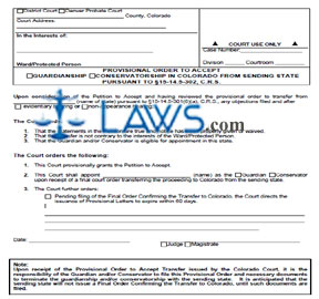 Provisional Order to Accept Guardianship/Conservatorship in Colorado From Sending State