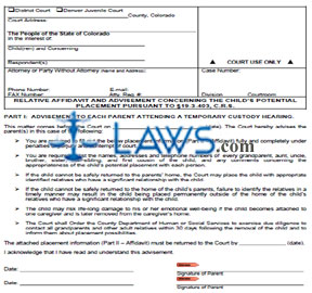 Relative Affidavit and Advisement Concerning the Child's Potential Placement