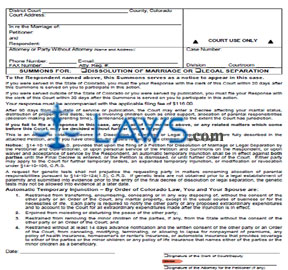 Summons for Dissolution of Marriage or Legal Separation
