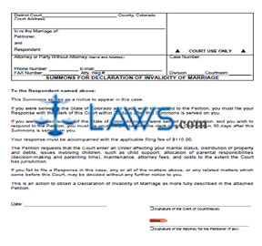 Summons for Declaration of Invalidity of Marriage