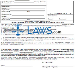 Temporary Order & Citation - Enforcement of Restrictive Covenant on Residential Property