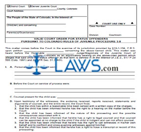 Valid Court Order for Status Offenders Pursuant to CRJP 3.8